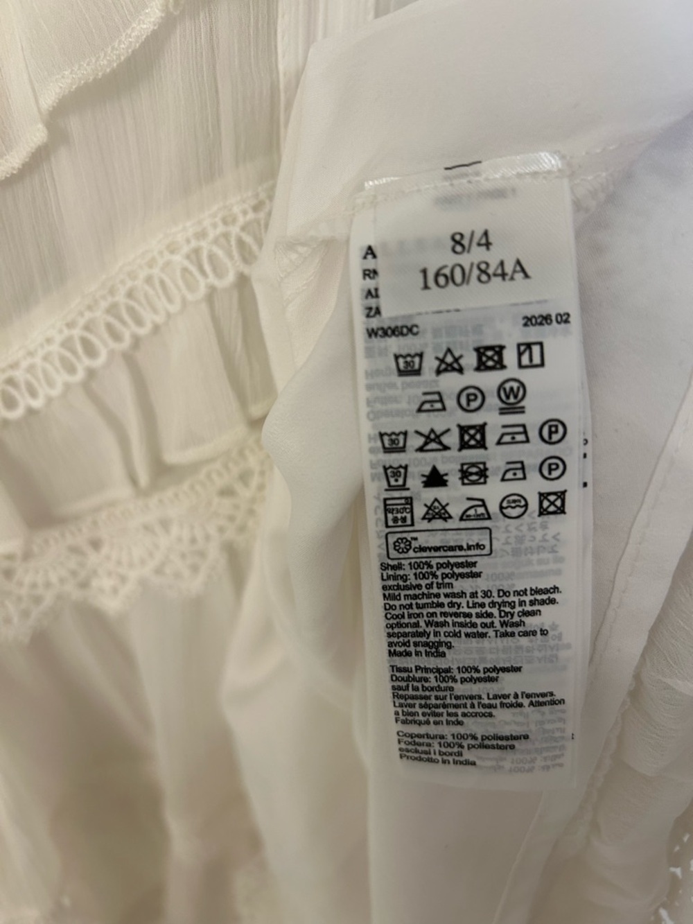 AllSaints Zaphia Long Sleeve Babydoll Minidress in White - Picture 8 of 14